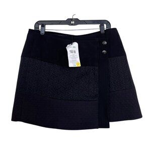 Cabi‎ Asymmetrical Wrap Skirt Medium Black Mini Textured Buttons Short Swathe